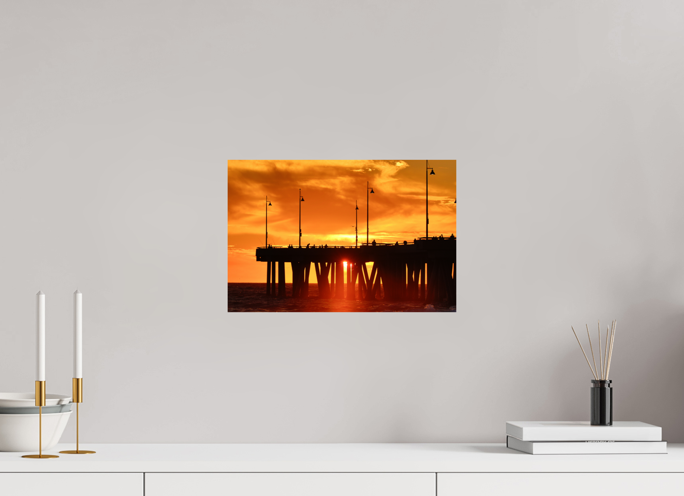 15 x 10″, Metallic Photo Print On Fuji Crystal Pearl Venice Pier Orange Sunset