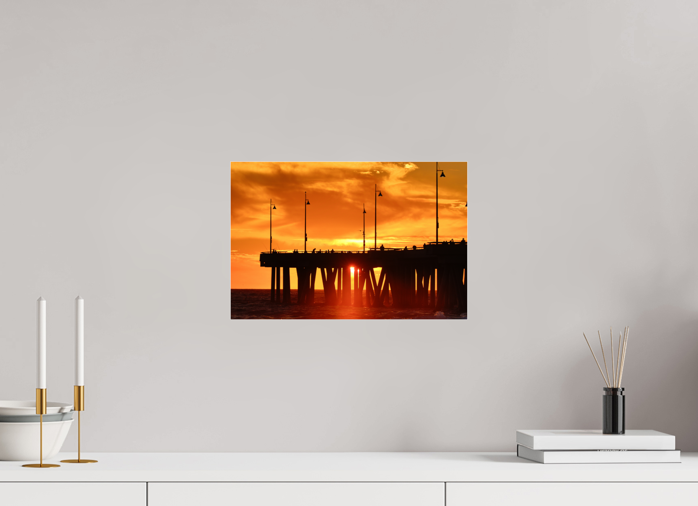15 x 10″, Photo Print Under Acrylic Glass Venice Pier Orange Sunset