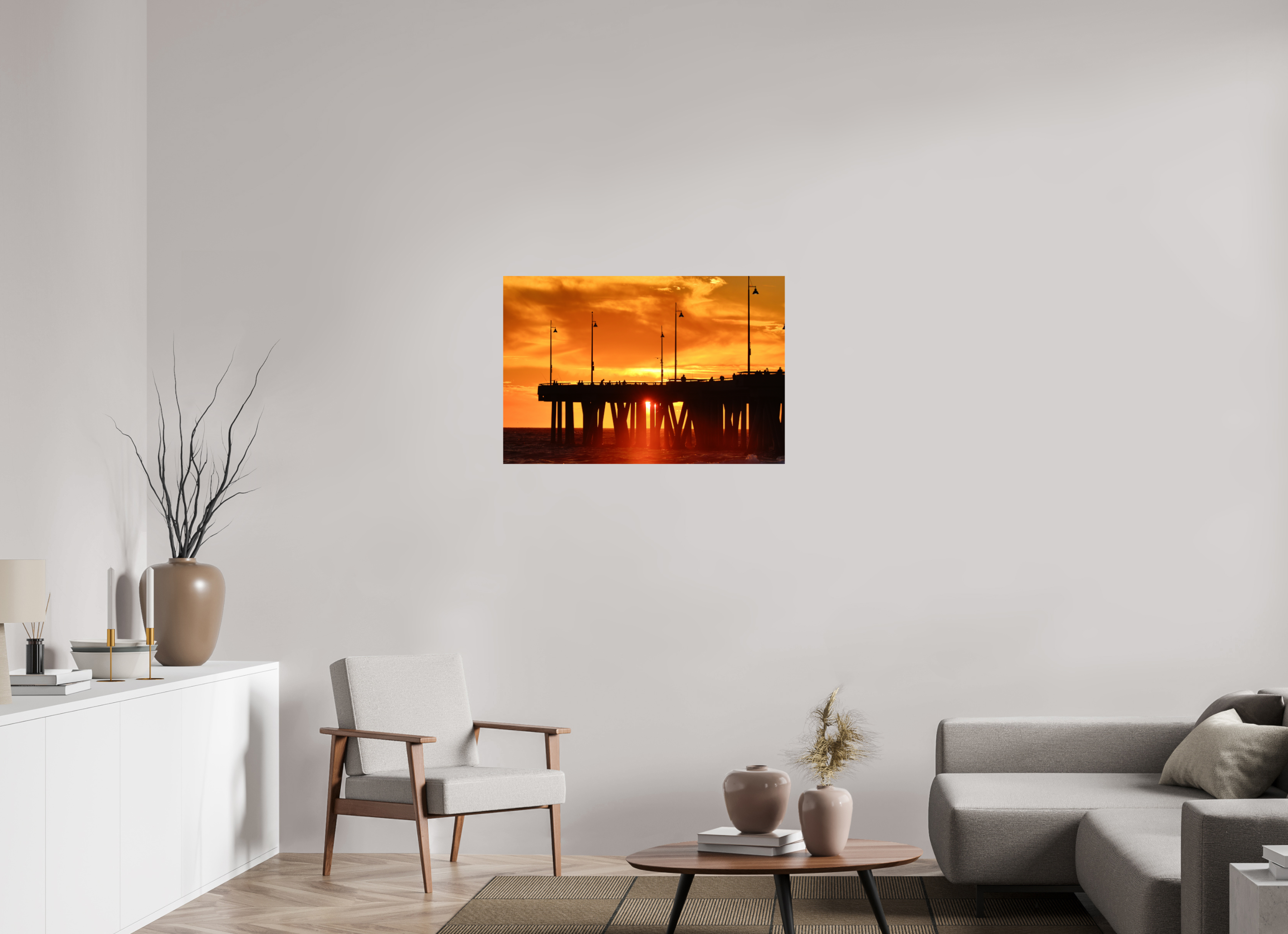 36 x 24″, Metallic Photo Print On Fuji Crystal Pearl Venice Pier Orange Sunset