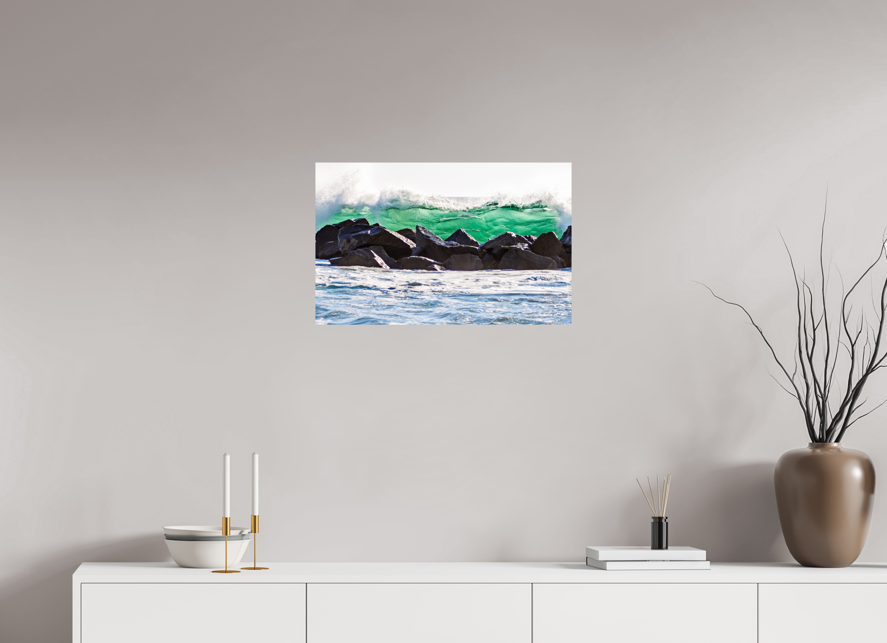 25.2 x 16″, Metallic Photo Print On Fuji Crystal Pearl Breakwater Wave Crashing