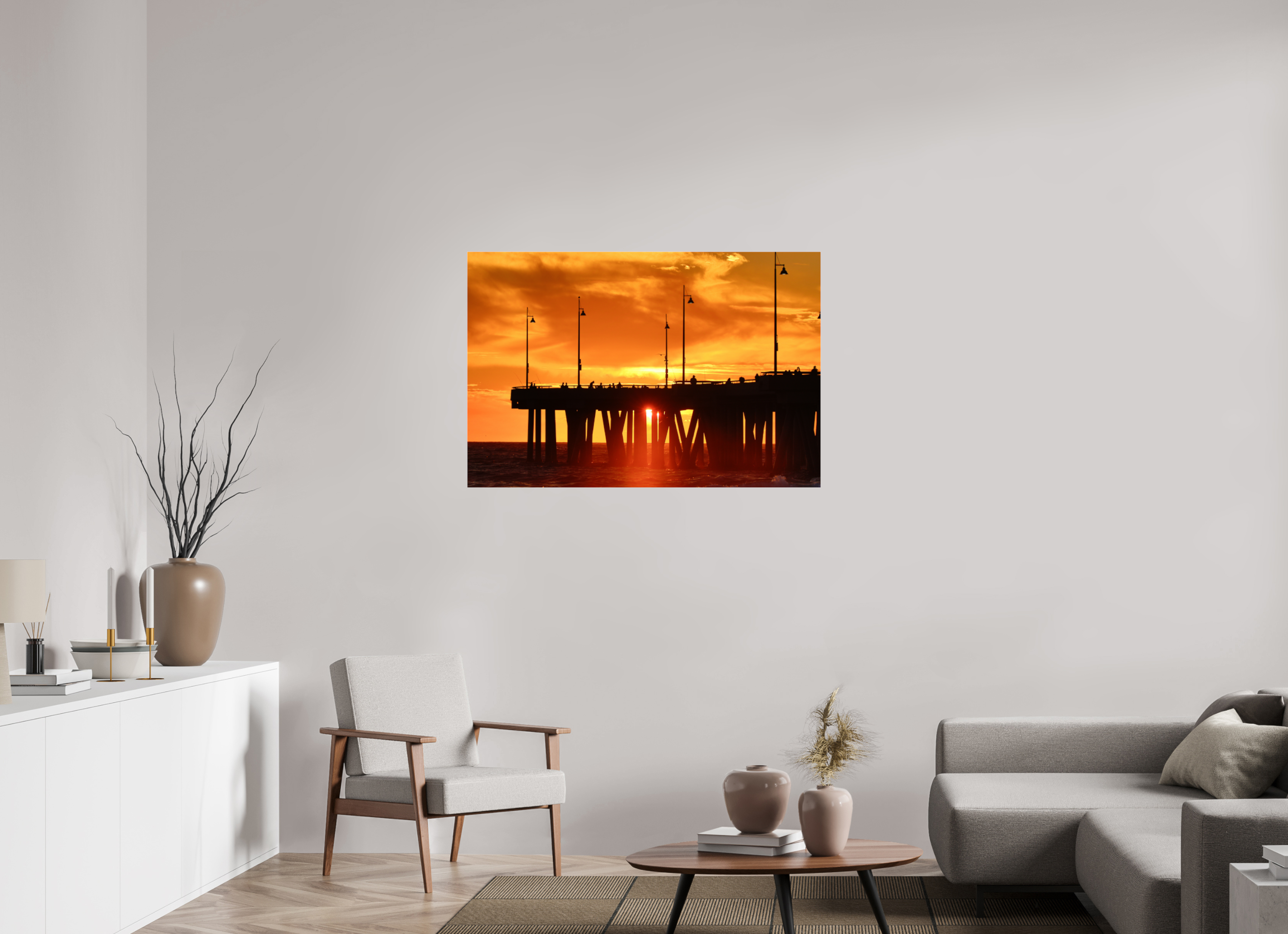 45 x 30″, Photo Print Under Acrylic Glass Venice Pier Orange Sunset