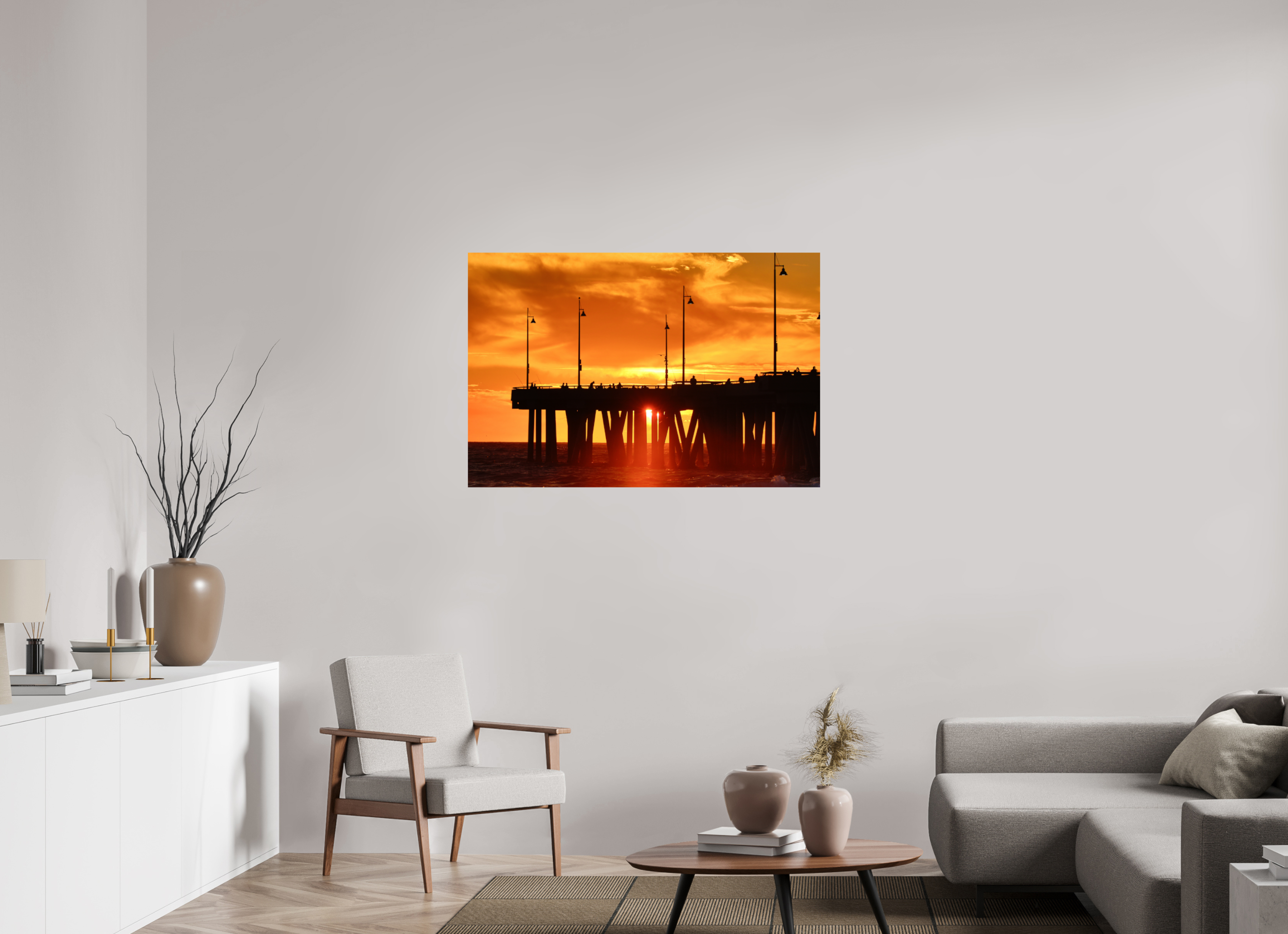 45 x 30″, Metallic Photo Print On Fuji Crystal Pearl Venice Pier Orange Sunset