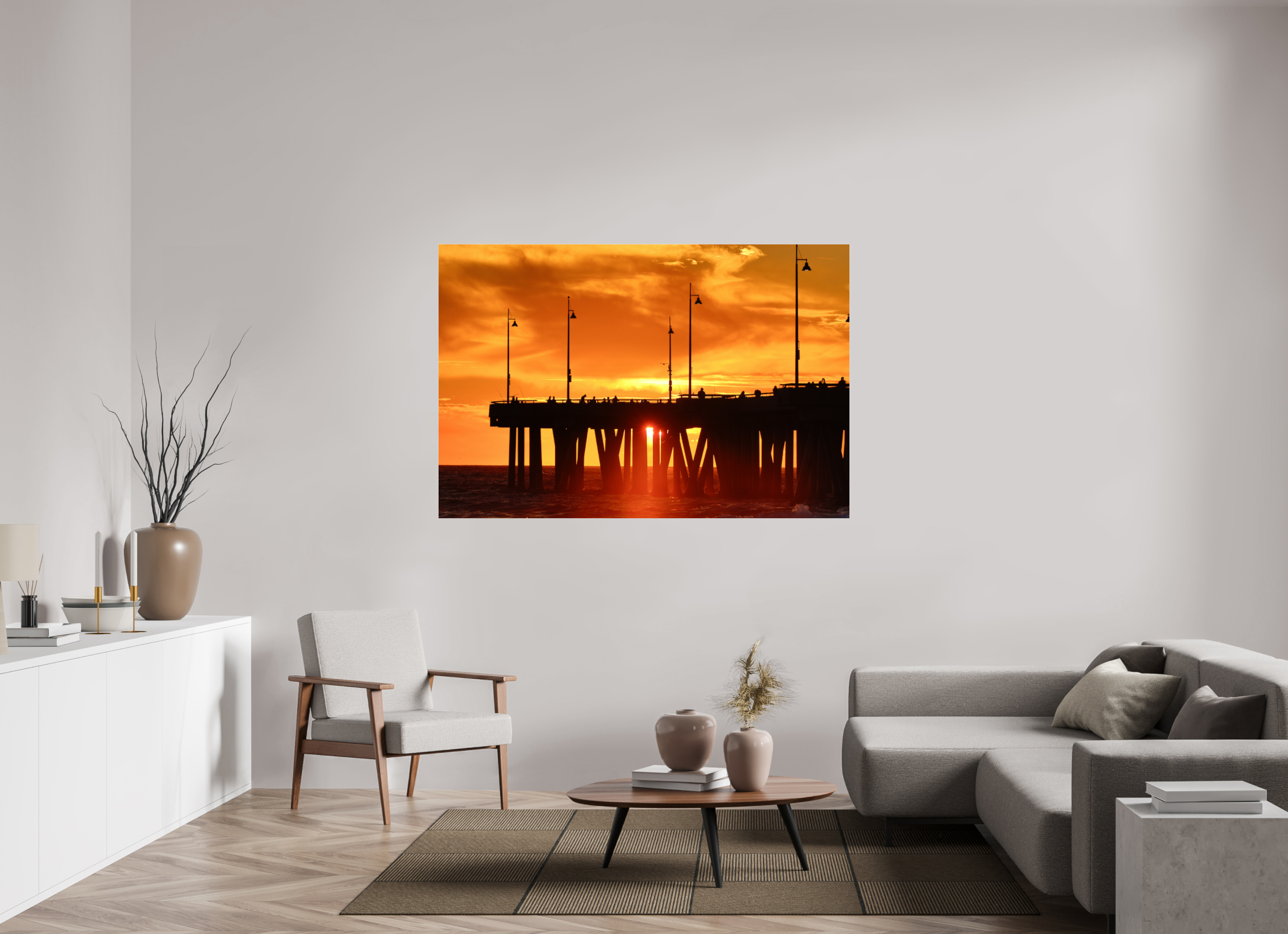 66 x 44″, Photo Print Under Acrylic Glass Venice Pier Orange Sunset