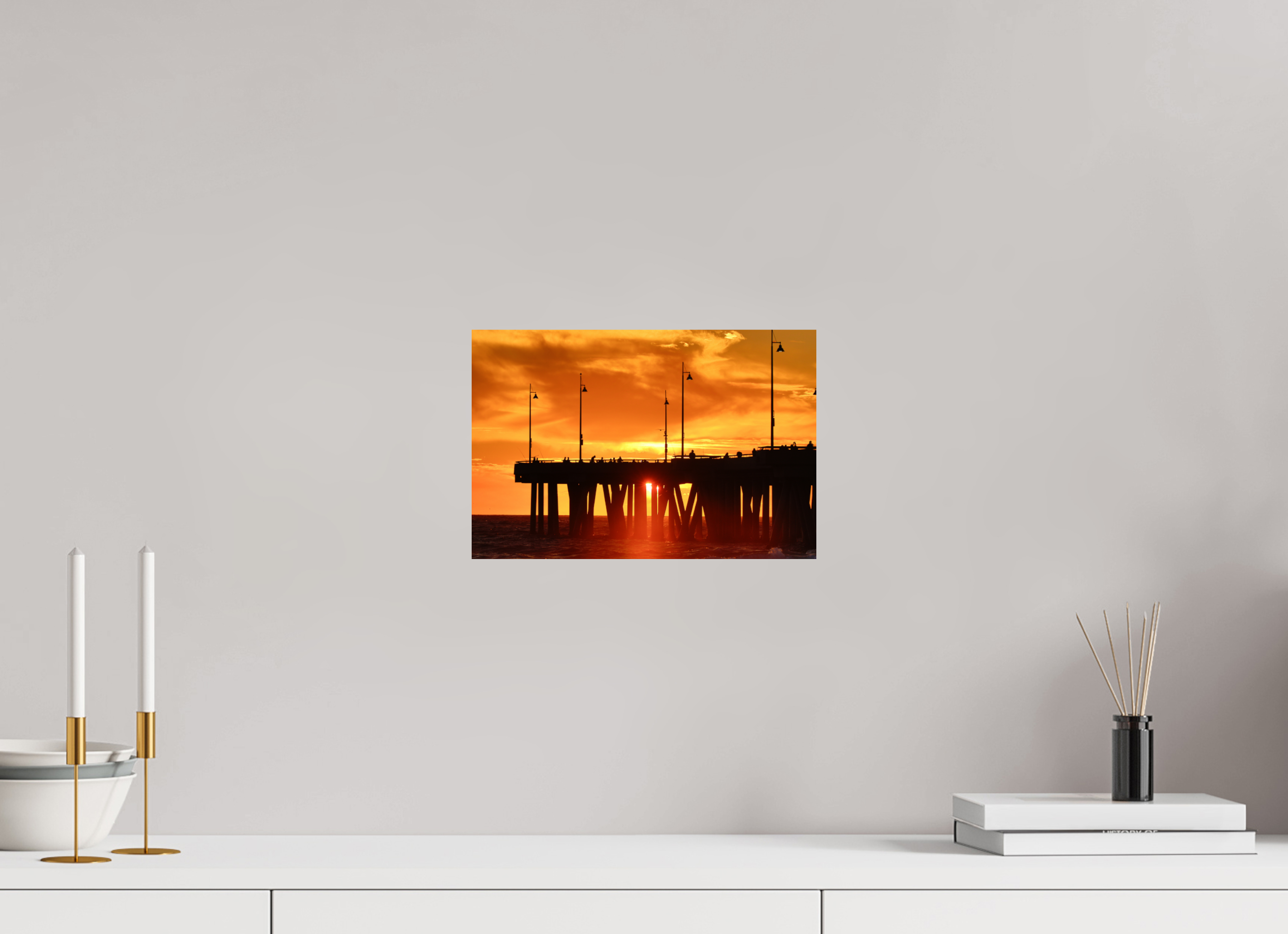 12 x 8″, Metallic Photo Print On Fuji Crystal Pearl Venice Pier Orange Sunset
