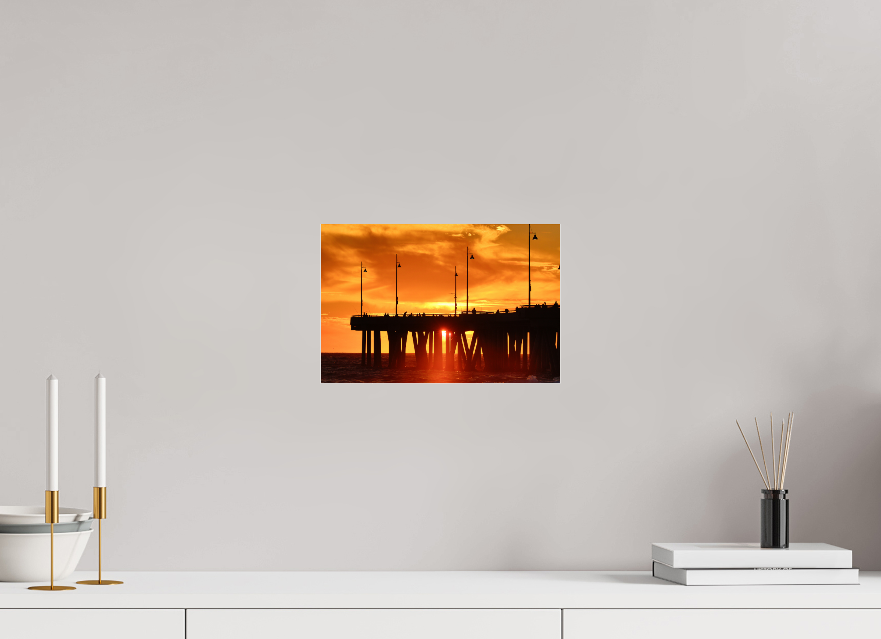 12 x 8″, Photo Print Under Acrylic Glass Venice Pier Orange Sunset