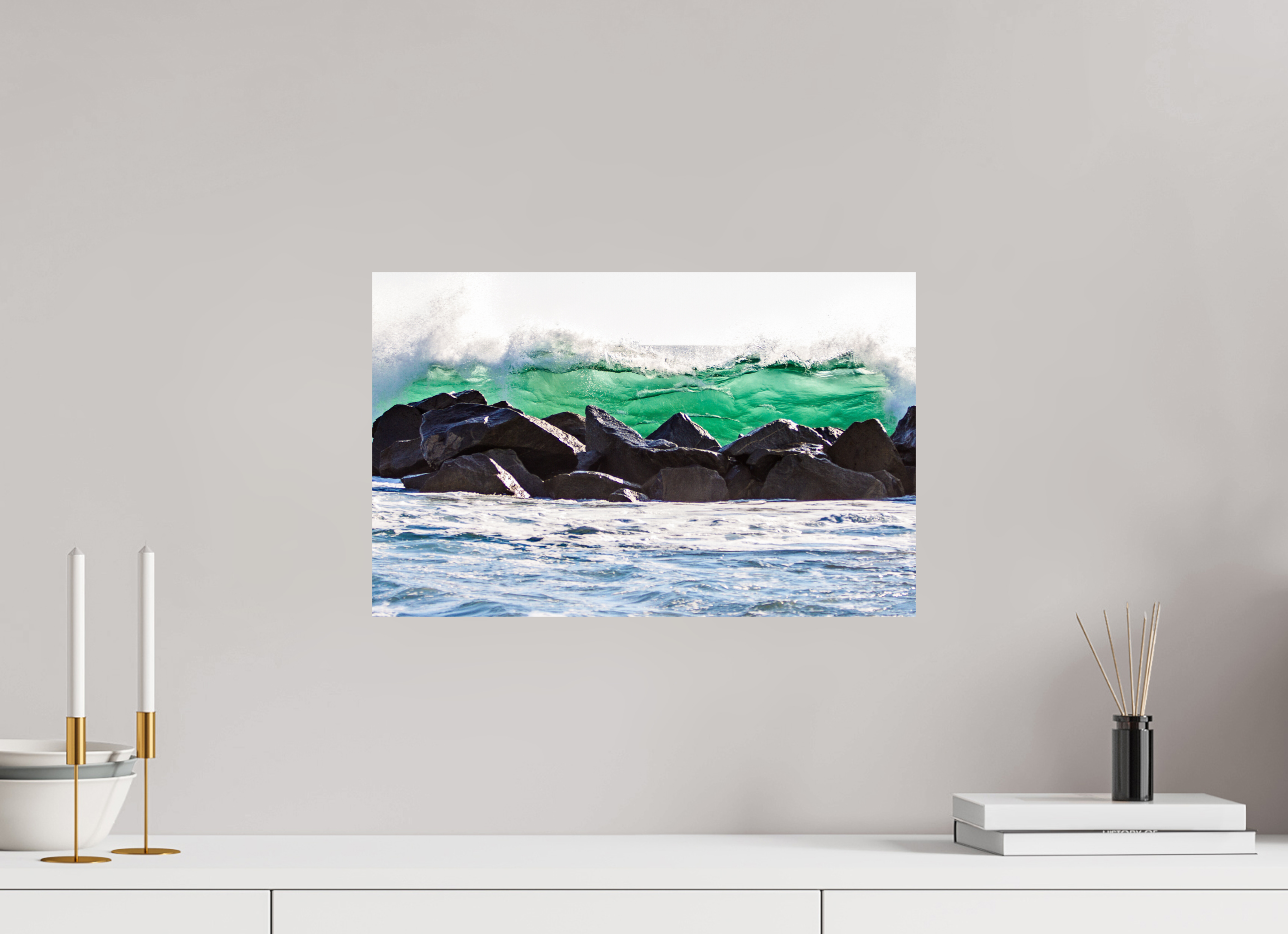 18.9 x 12″, Metallic Photo Print On Fuji Crystal Pearl Breakwater Wave Crashing