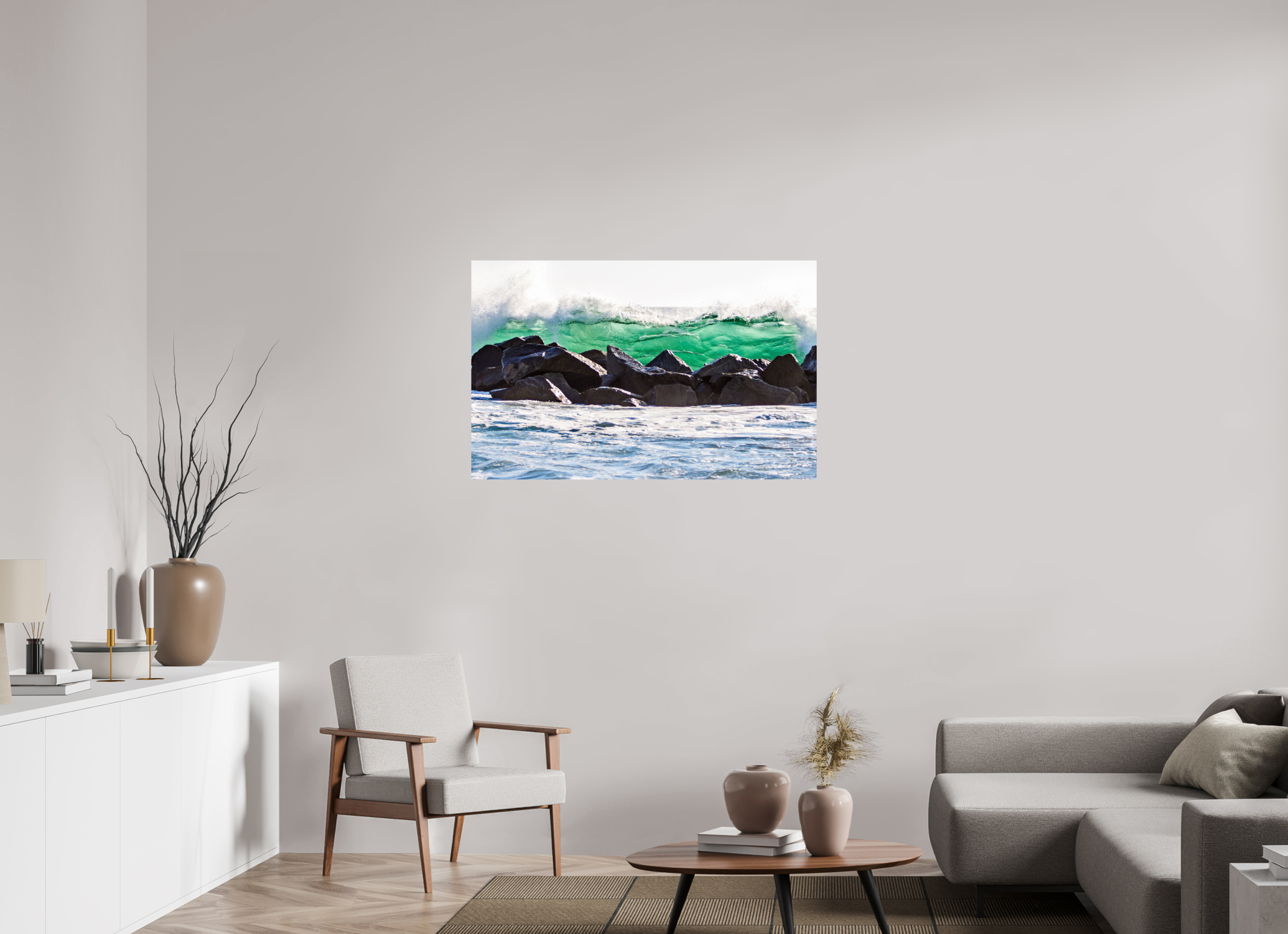 44.1 x 28″, Metallic Photo Print On Fuji Crystal Pearl Breakwater Wave Crashing